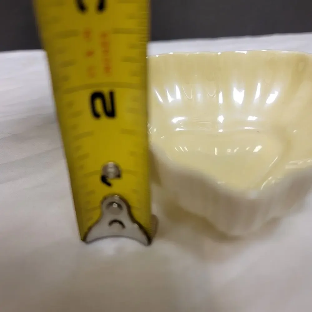Belleek Vintage Scalloped Heart Trinket Dish Yellow Iridescent Glaze Ceramic